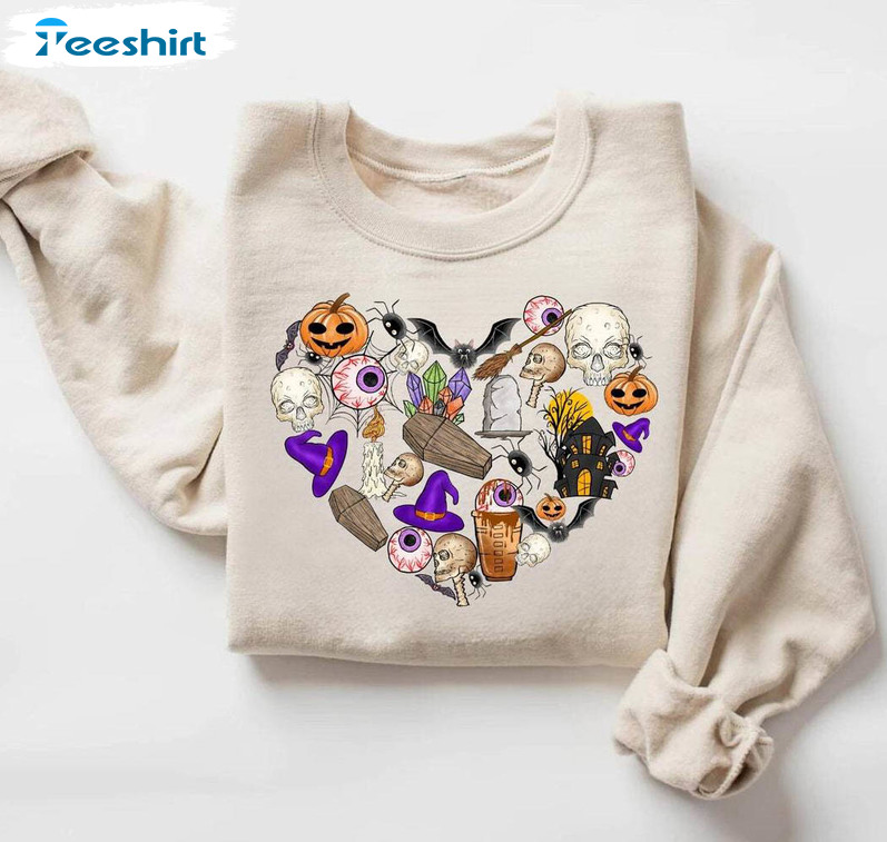 Halloween Doodles Hearth Funny Shirt, Trendy Short Sleeve Crewneck