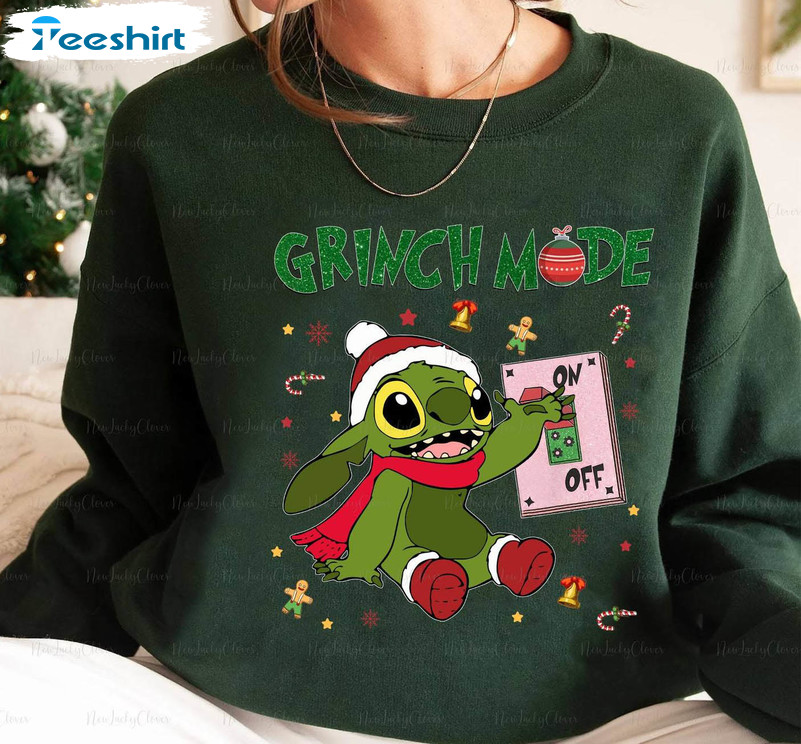 Grinch Stitch Mode On Shirt, Grinch Stole Christmas Crewneck Short Sleeve