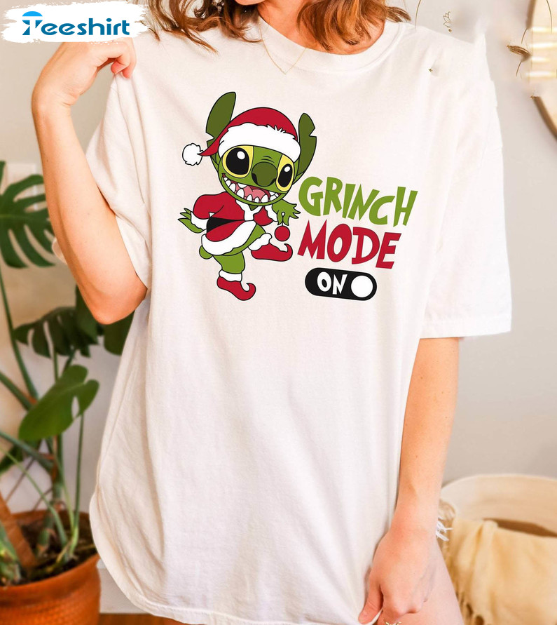 Grinch Mode On Shirt, Santa Hat Christmas Sweater Crewneck