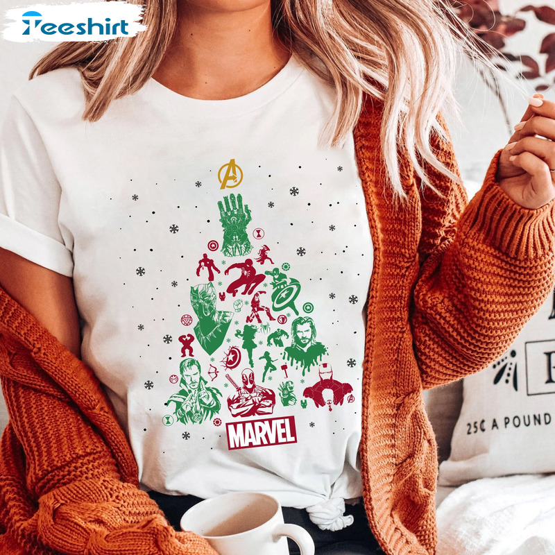 Superhero Christmas Tree Shirt - Avengers Team Merch Marvel Christmas Sweatshirt