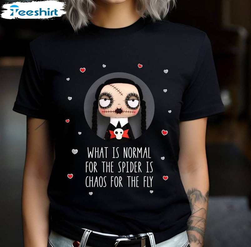 Gothic Wednesday Doll Art Shirt, Halloween Gothic Short Sleeve Crewneck