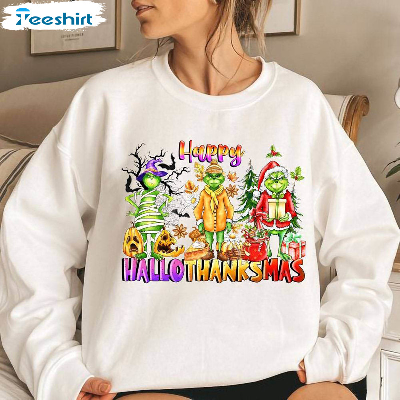 Happy Hallothanksmas Cute Shirt, Halloween Christmas Crewneck Unisex T Shirt