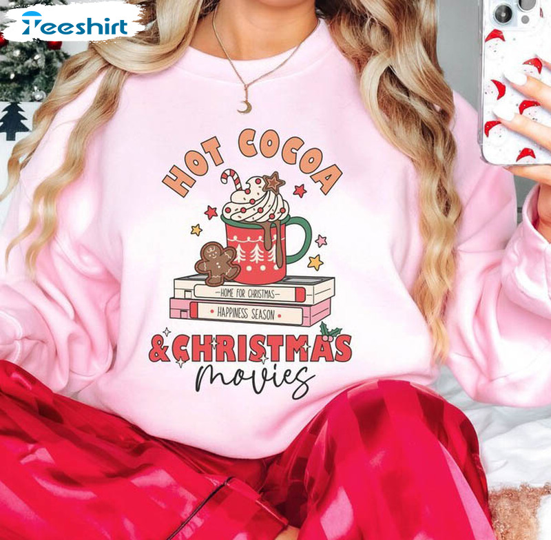 Hot Cocoa Christmas Sweatshirt, Retro Christmas Sweatshirt Short Sleeve