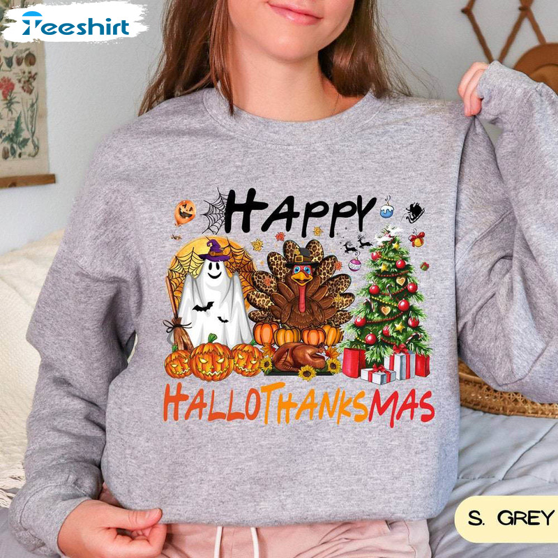 Happy Hallothanksmas Colorful Shirt, Funny Unisex T Shirt Crewneck