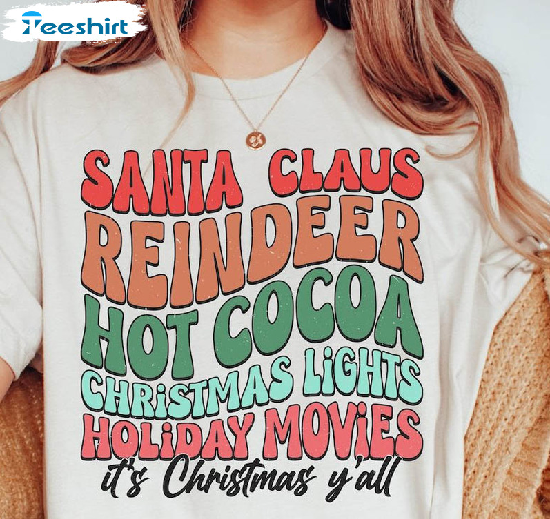 Santa Claus Reindeer Shirt, Hot Cocoa Christmas Unisex T Shirt Short Sleeve