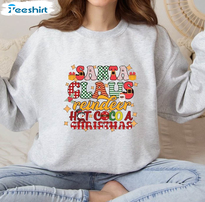 Santa Claus Christmas Shirt, Hot Cocoa Christmas Sweatshirt Short Sleeve