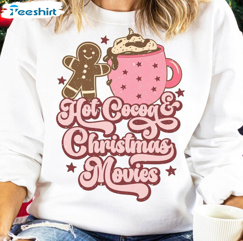 Retro Christmas Shirt, Hot Cocoa And Christmas Movies Crewneck Unisex Hoodie