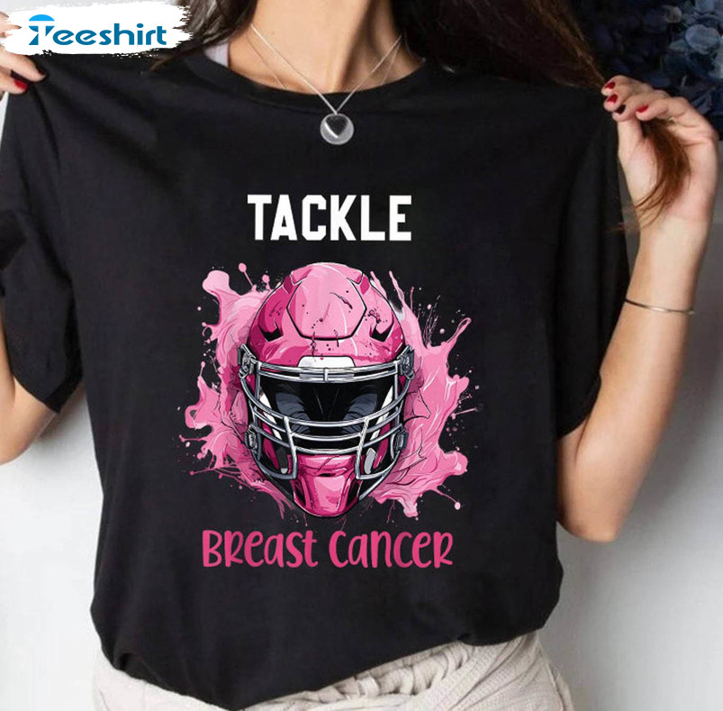 Tackle Breast Cancer Awareness Shirt, Pink Ribbon Football Crewneck Unisex Hoodie