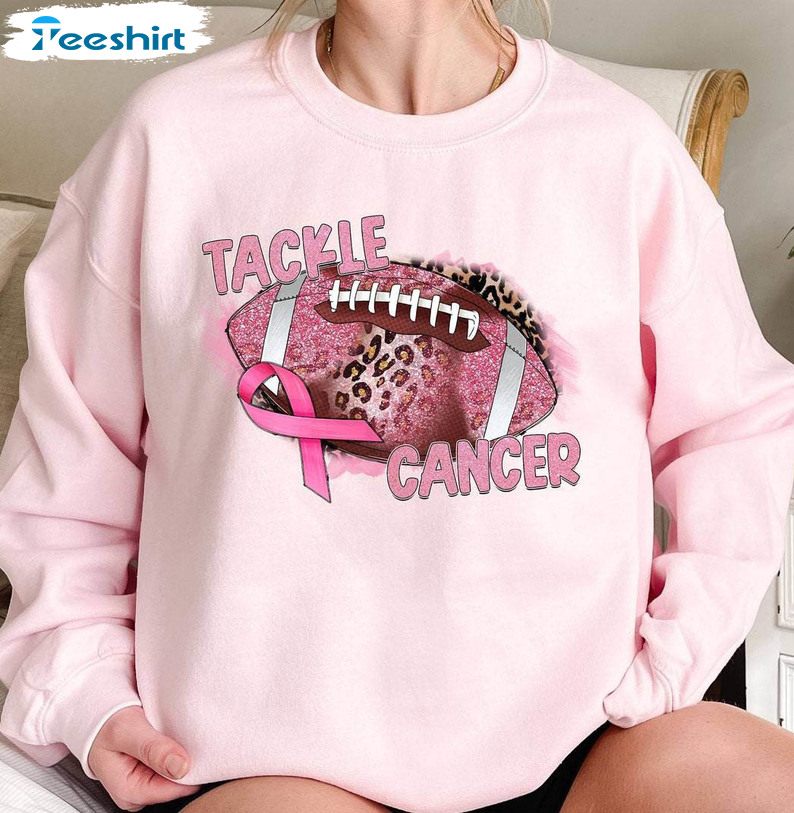 Tackle Breast Cancer Shirt, Football Cancer Awareness Unisex Hoodie Long Sleeve