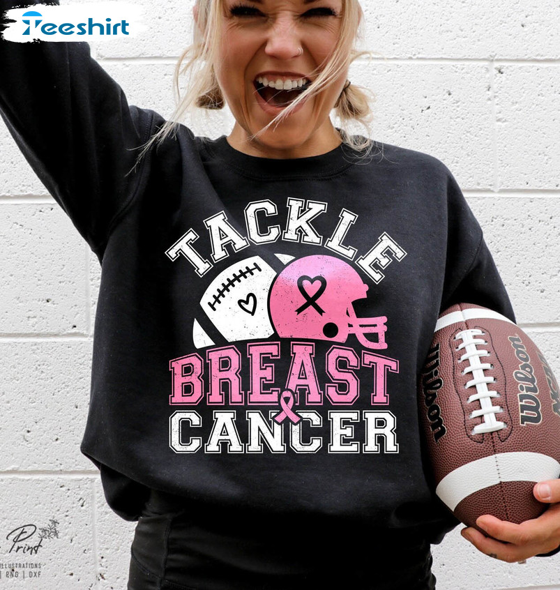 Tackle Breast Cancer Football Shirt, Cancer Awareness Unisex Hoodie Crewneck