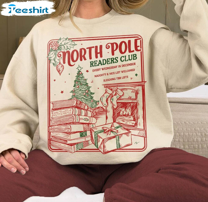 Bookish Christmas Funny Shirt, North Pole Book Club Santa Crewneck Unisex Hoodie