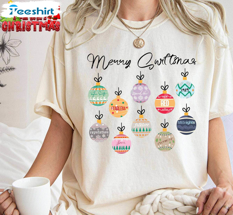 Merry Swiftmas Shirt, Cute Famous Christmas Ball Short Sleeve Tee Tops