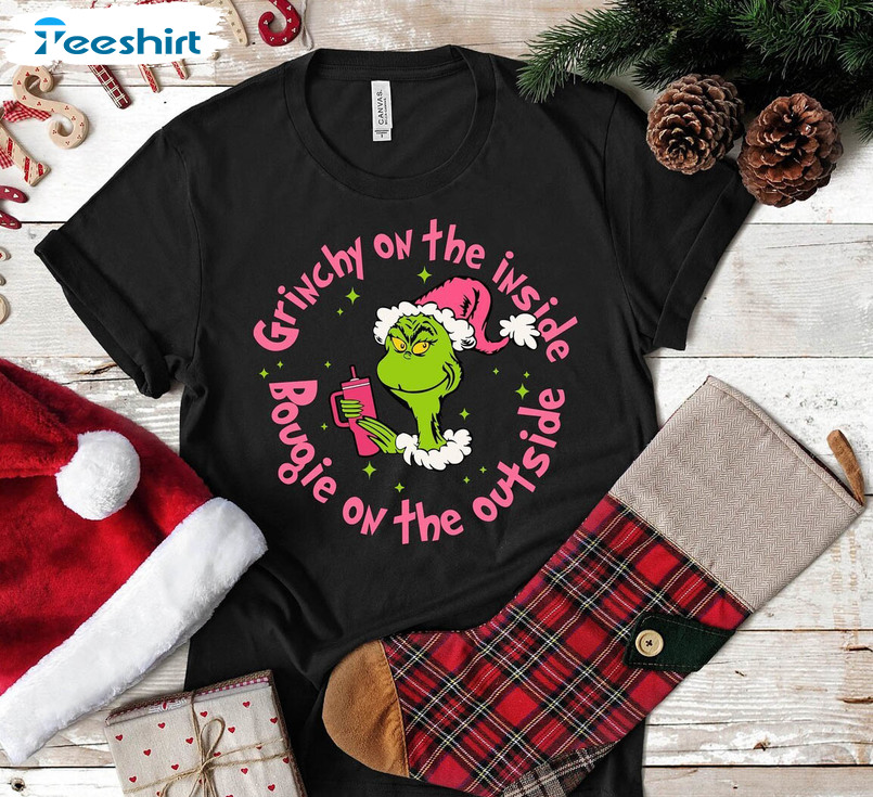 Grinchy On The Inside Bougie On The Outside Shirt, Boojee Grinch Long Sleeve Unisex Hoodie