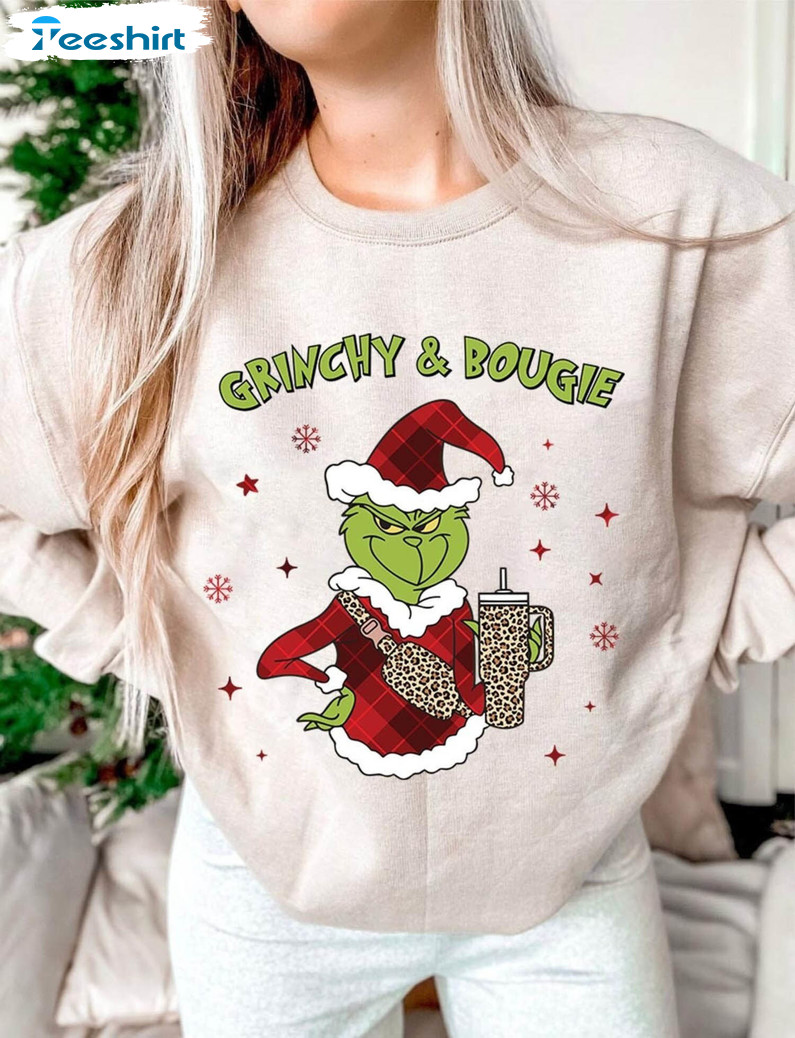 Vintage Grincy And Bougie Shirt, Christmas Funny Short Sleeve Sweatshirt