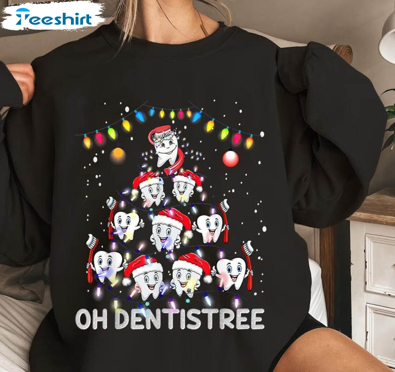 Oh Dentistree Tooth Tree Shirt, Merry Christmas Unisex Hoodie Long Sleeve