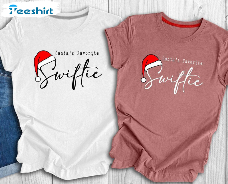 Santa's Favorite Swiftie Shirt, Taylor Swift Christmas Short Sleeve Hoodie