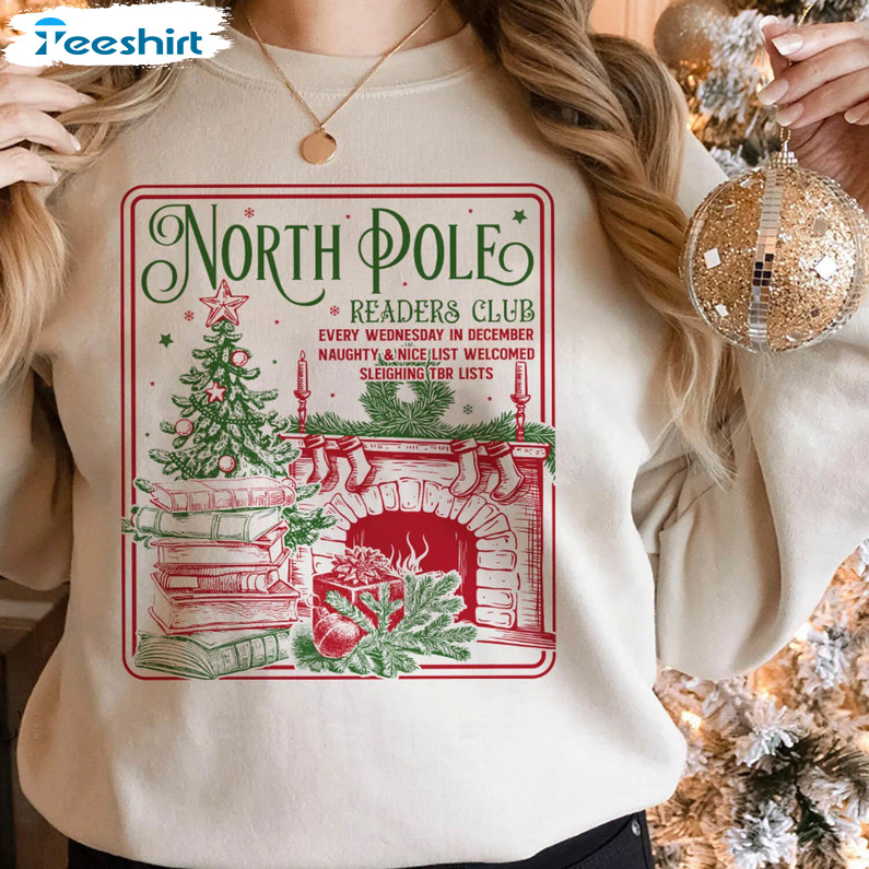 North Pole Book Club Santa Shirt, Christmas Crewneck Unisex T Shirt