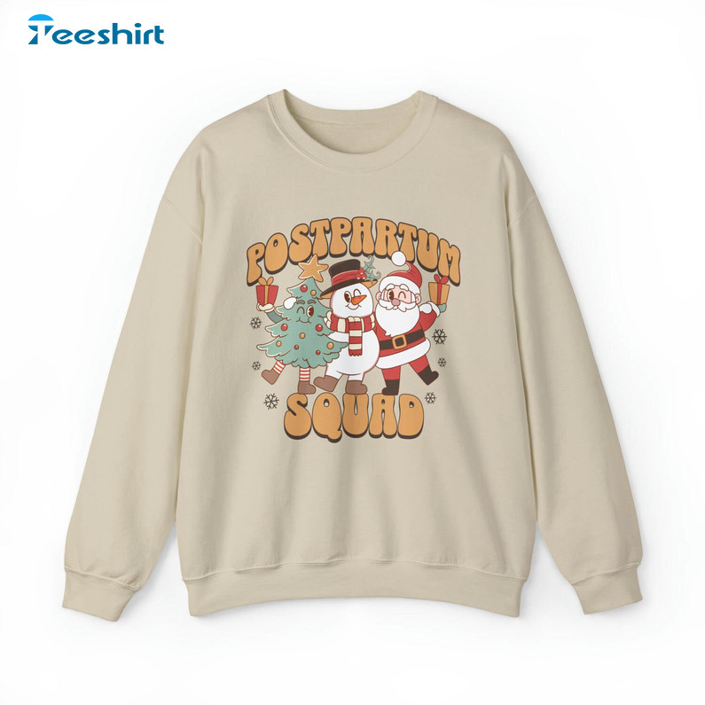 Postpartum Squad Shirt, Postpartum Nurse Christmas Short Sleeve Sweater