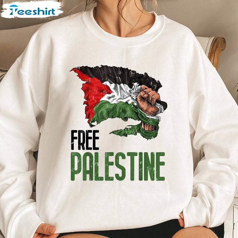 Free Palestine Shirt, Gaza Flag Arabic Freedom Distressed Strength Sweater Short Sleeve