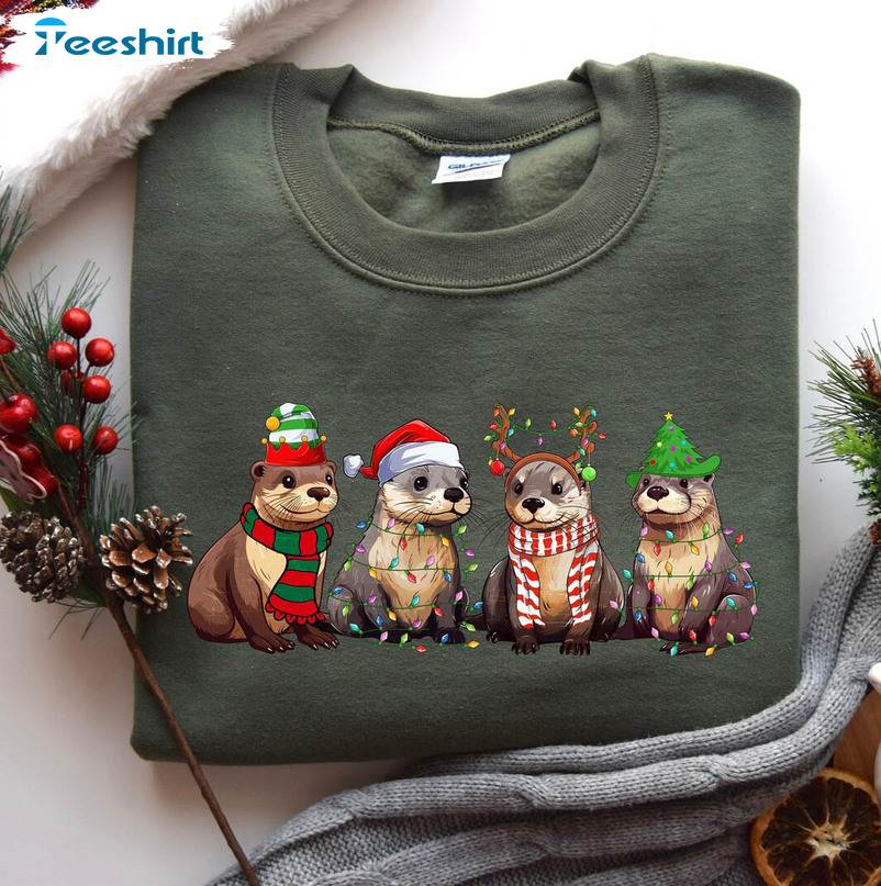 Otters Christmas Lights Shirt, Merry Christmas Unisex T Shirt Long Sleeve