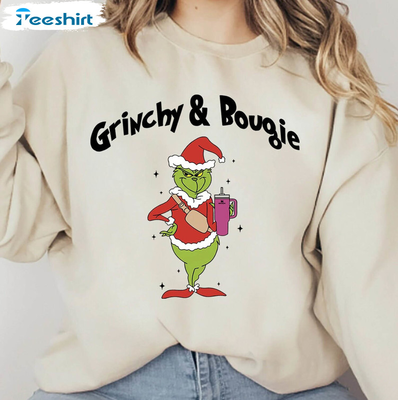 Grinch Bougie Shirt, Christmas Stanley Tumbler Crewneck Unisex Hoodie