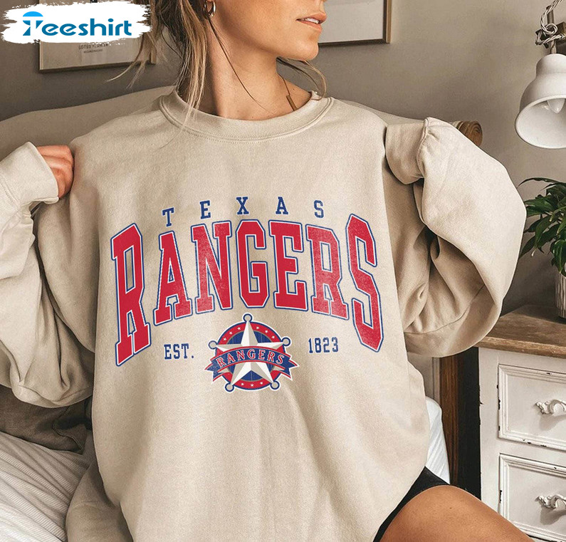 Texas Baseball Crewneck Sweatshirt, Trendy MLB Unisex Hoodie Short Sleeve