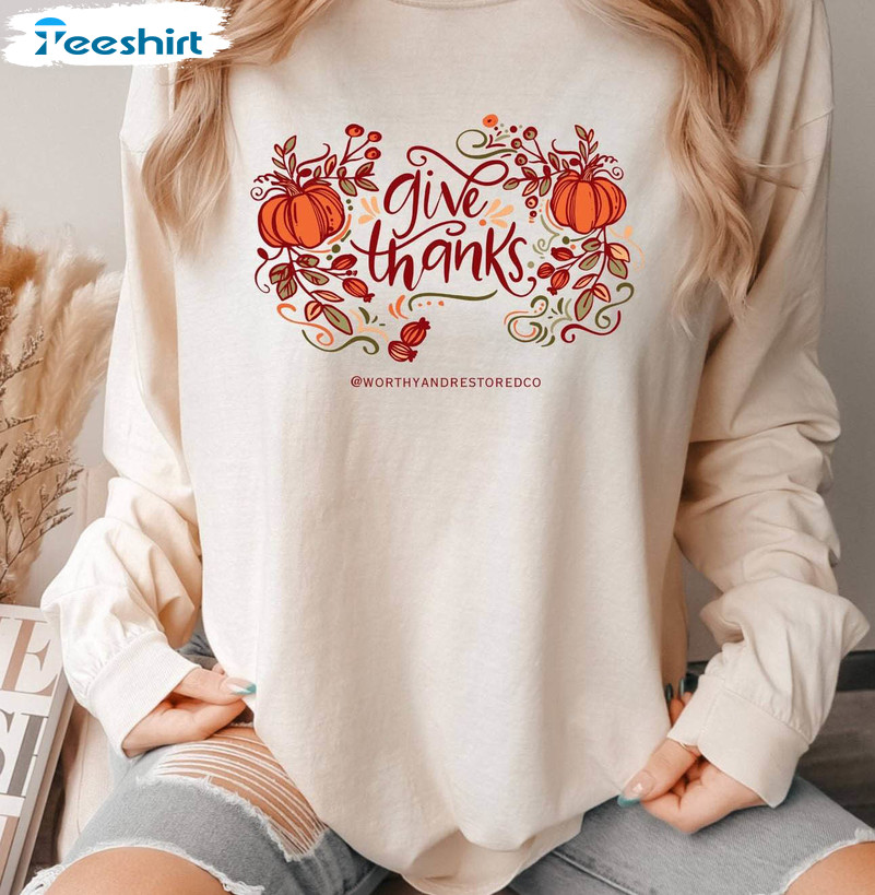 Give Thanks Vintage Shirt, Thanksgiving Short Sleeve Sweatshirt