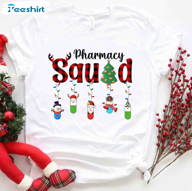 Pharmacy Crew Christmas Pills Shirt, Snowman Reindeer Santa Claus Long Sleeve Unisex T Shirt