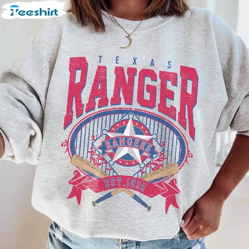 AleinaTrendShirt Rangers Heart Shirt, Rangers Baseball T-Shirt, Baseball Lover Gifts, Women Crewneck