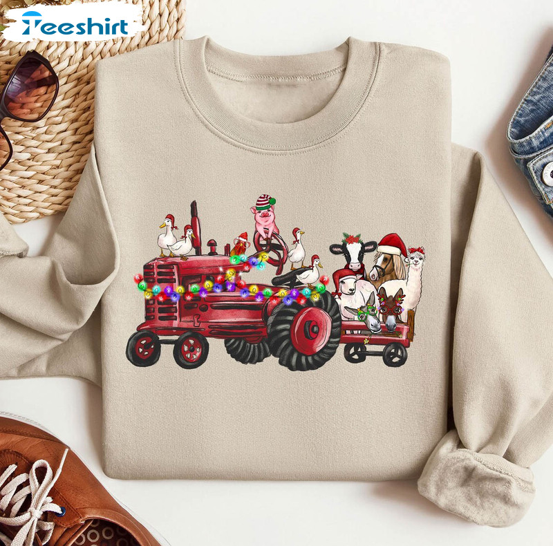 Farm Animals Christmas Shirt, Farm Animals Truck Tee Tops Unisex Hoodie