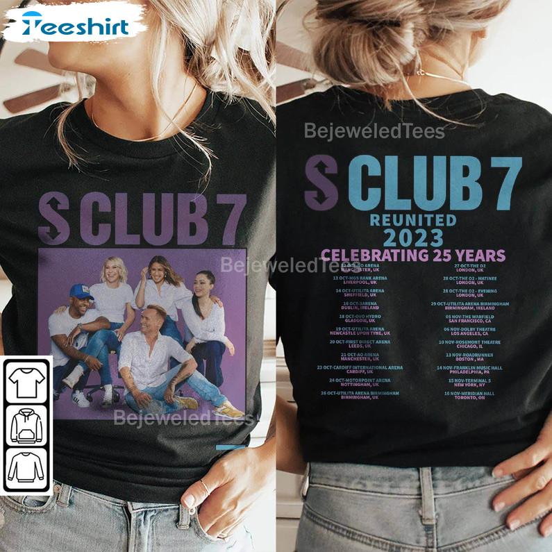 S Club 7 Music Shirt, S Club 7 2023 Uk Tour Short Sleeve Sweater