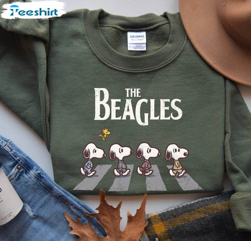 The Beagles Snoopy Funny Shirt, Abbey Road Crewneck Unisex Hoodie