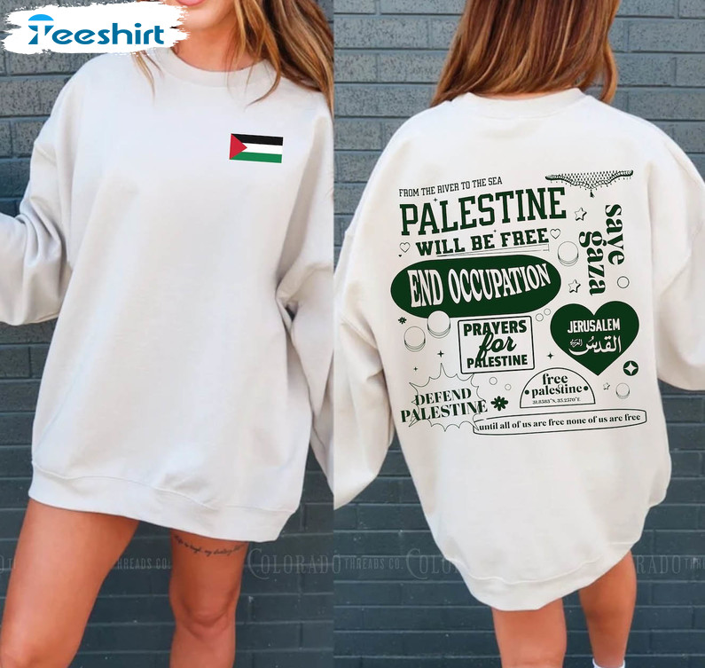 Palestine Flag Shirt, Free Gaza Trendy Unisex Hoodie Long Sleeve