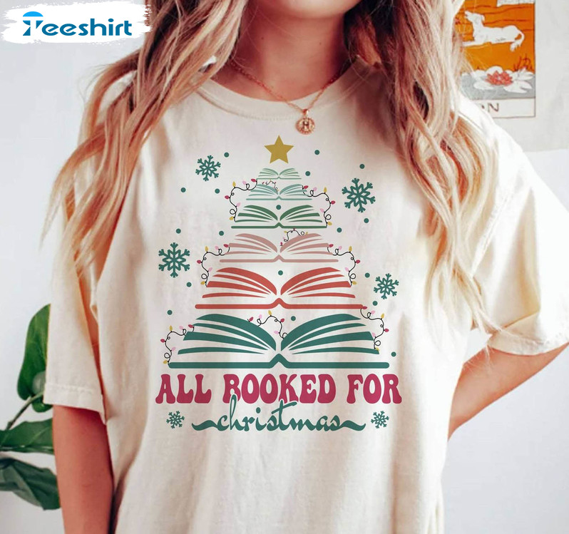 Christmas Book Tree Shirt, Book Lovers Sweater Unisex Hoodie