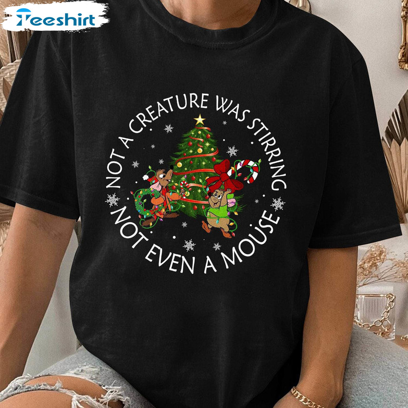 Cute Jaq And Gus Christmas Lights Shirt, Not A Creature Was Stirring Unisex T Shirt Short Sleeve