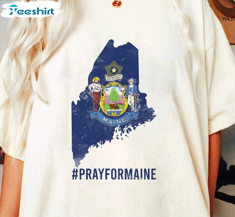 Pray For Maine Shirt, Gun Control Support Lewiston Unisex Hoodie Crewneck