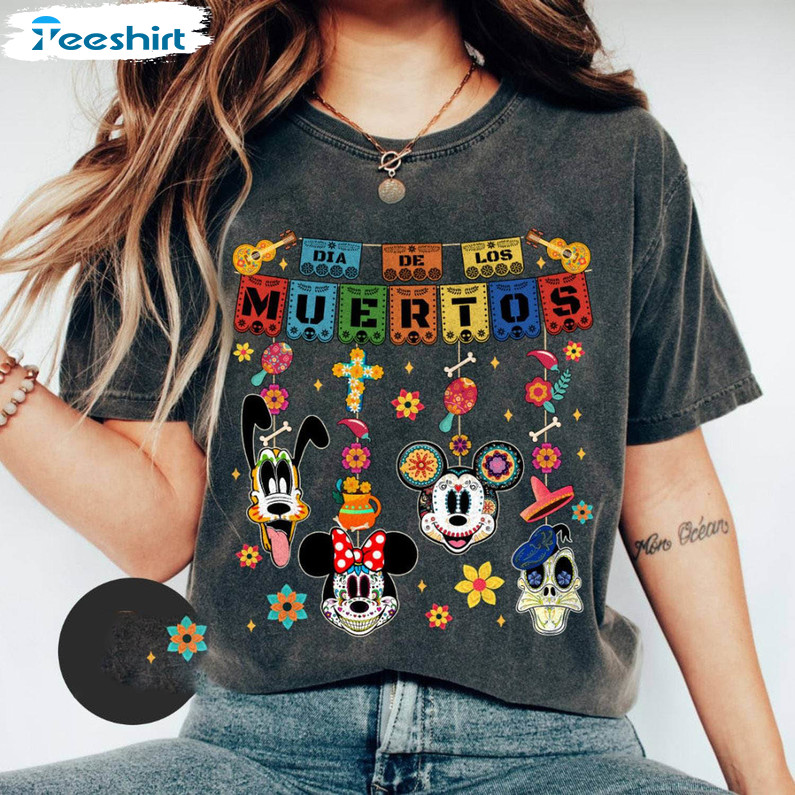 Disney Mickey Minnie Skull Sugar Mask Shirt, Disney Dia De Los Muertos Unisex T Shirt Short Sleeve