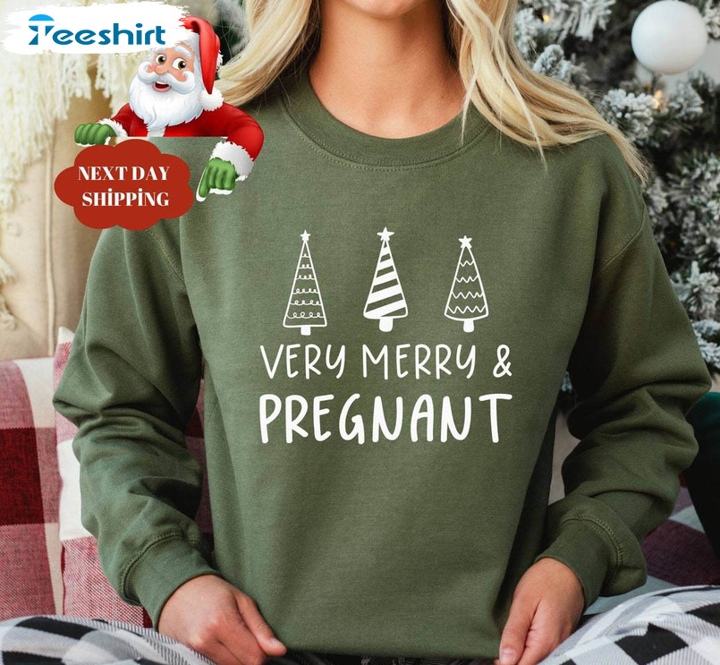 Christmas Merry And Pregnant Shirt, Winter Unisex Hoodie Short Sleeve