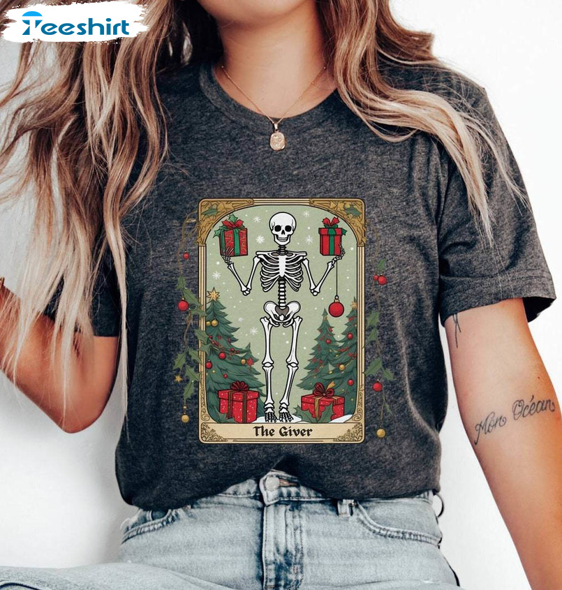 Tarot Card Christmas Shirt, Christmas Skeleton Unisex Hoodie Crewneck Sweatshirt