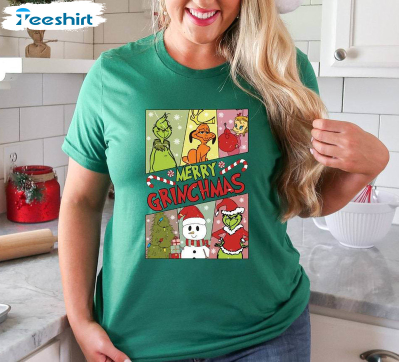 Merry Grinchmas Shirt, Trendy Christmas Grinchy Crewneck Sweatshirt Tee Tops