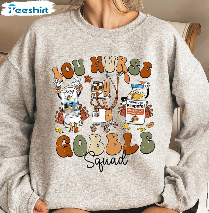 Retro Icu Nurse Gobble Squad Shirt, Nurse Thanksgiving Unisex Hoodie Sweater