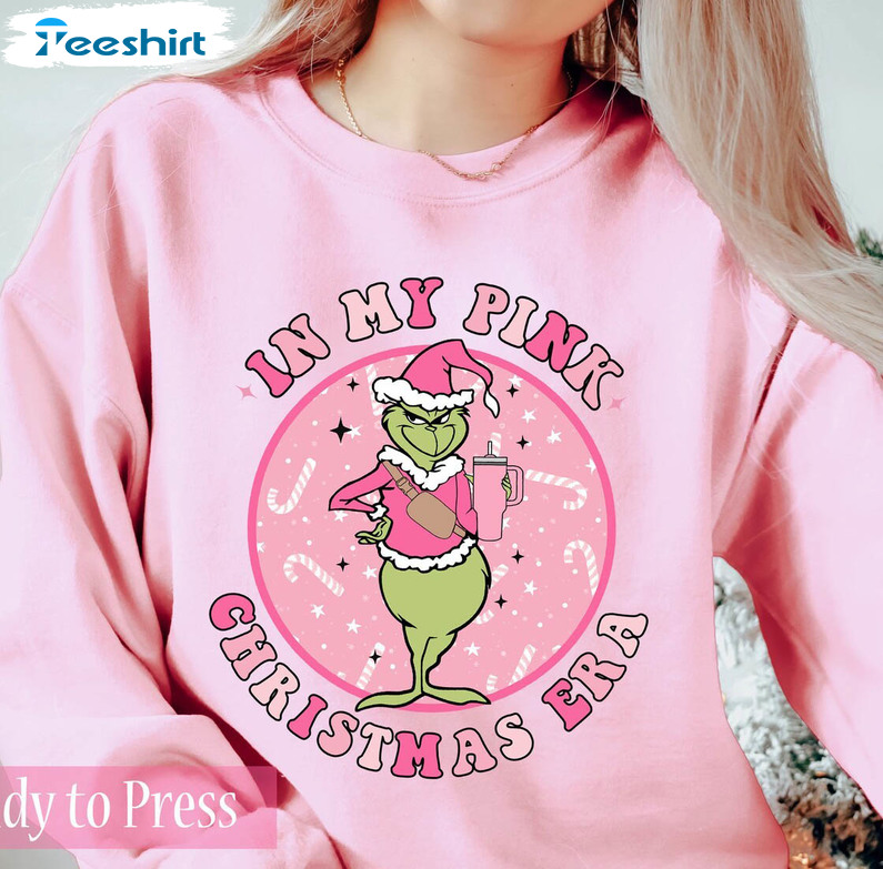 In My Pink Christmas Era Shirt, Funny Grinch Tee Tops Short Sleeve