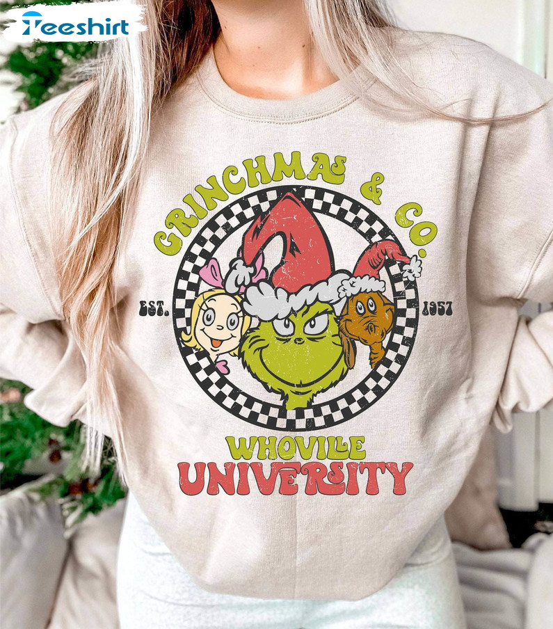 Grinchmas And Co Shirt, Whovillee University Christmas Tee Tops Short Sleeve