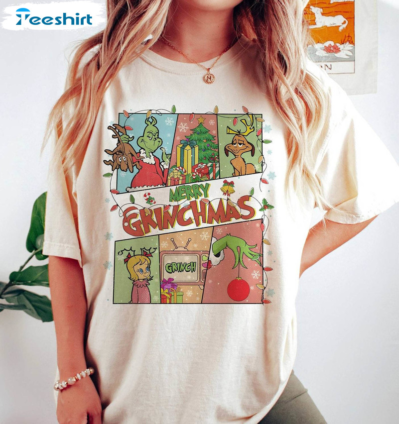 Retro Merry Grinchmas Shirt, Grinchmas Whovillee University Short Sleeve Sweater