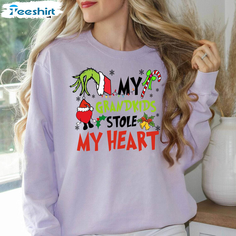 My Grandkids Stole My Heart Shirt, Grinchmas Kids Long Sleeve T-shirt