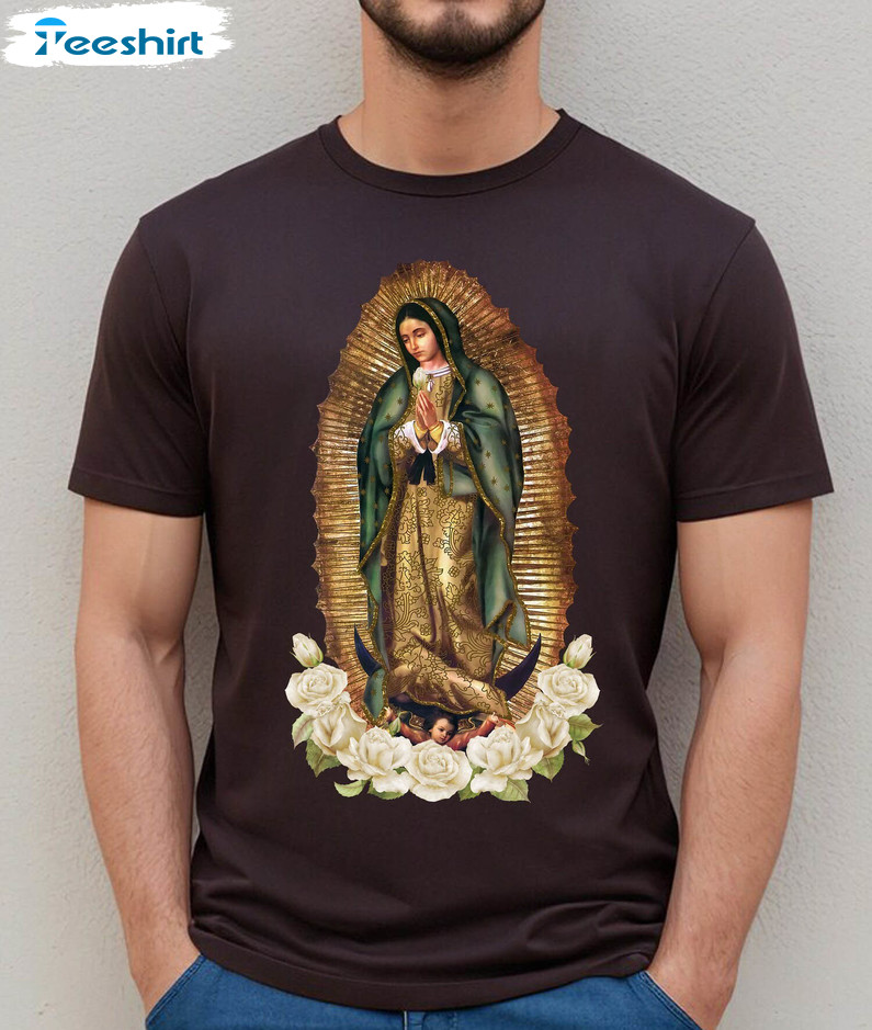 Virgen De Guadalupe Shirt, Trendy Unisex T Shirt Crewneck Sweatshirt