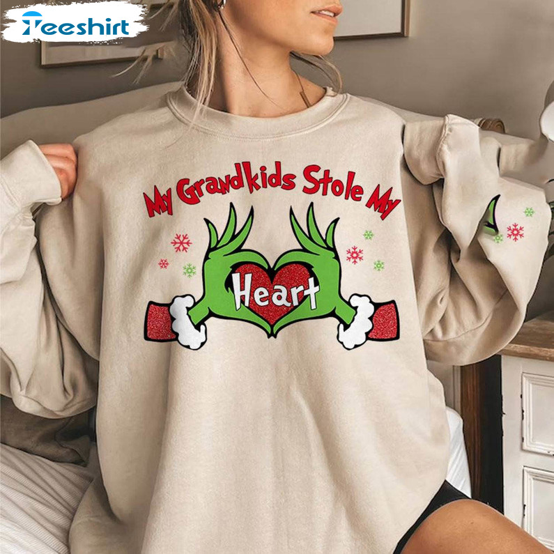 My Grandkids Stole My Heart Shirt, Christmas Grandma Long Sleeve Unisex Hoodie