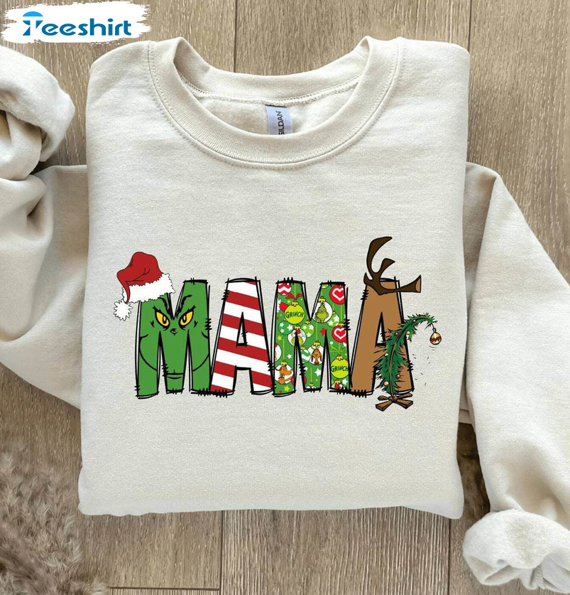 Mama Grinch Shirt, Christmas Funny Tee Tops Short Sleeve