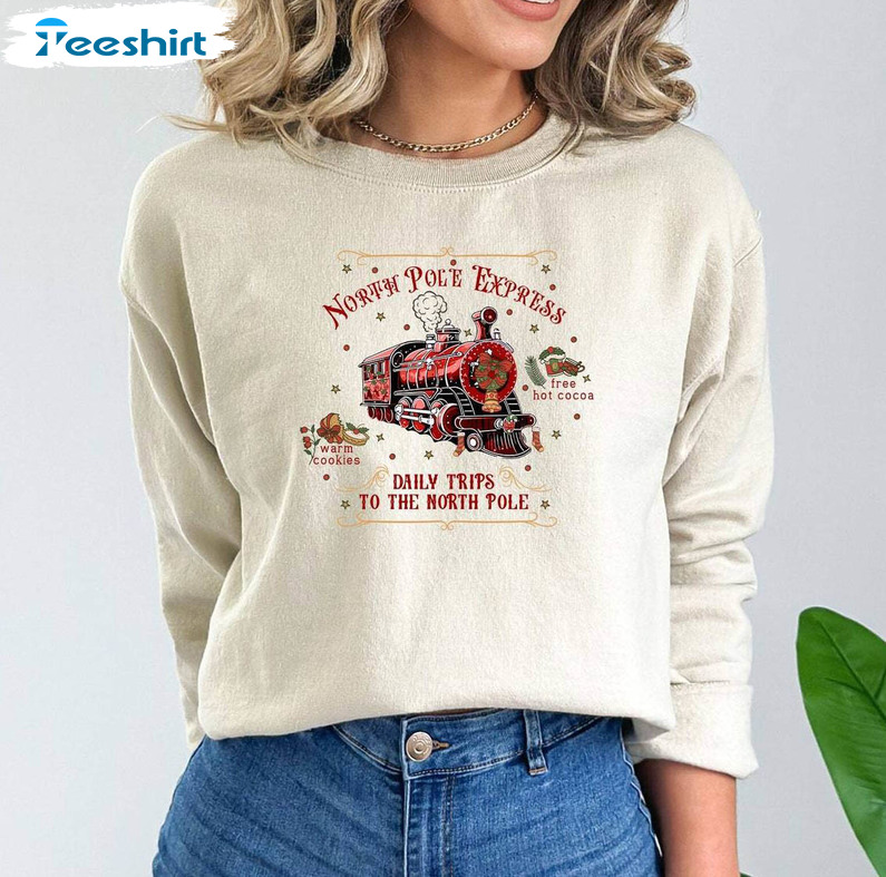 North Pole Express Shirt, Christmas Funny Short Sleeve Crewneck Sweatshirt