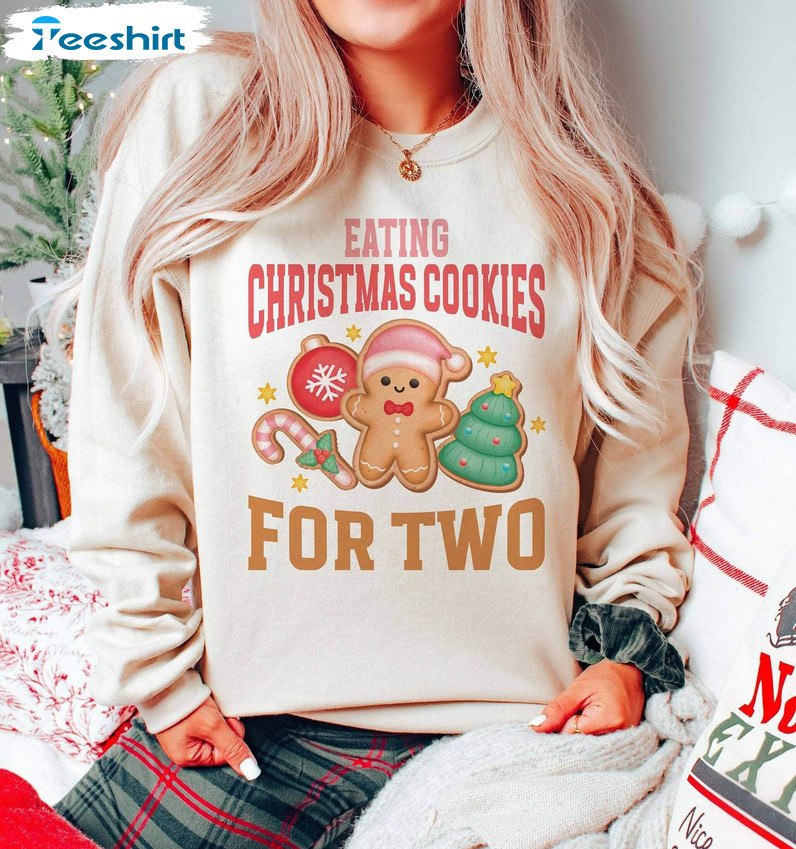 Eating Cookies For Two Cute Shirt, Christmas Maternity Tee Tops Sweater